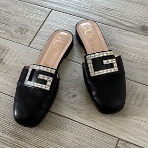 Gucci Black Mules with Silver Buckle